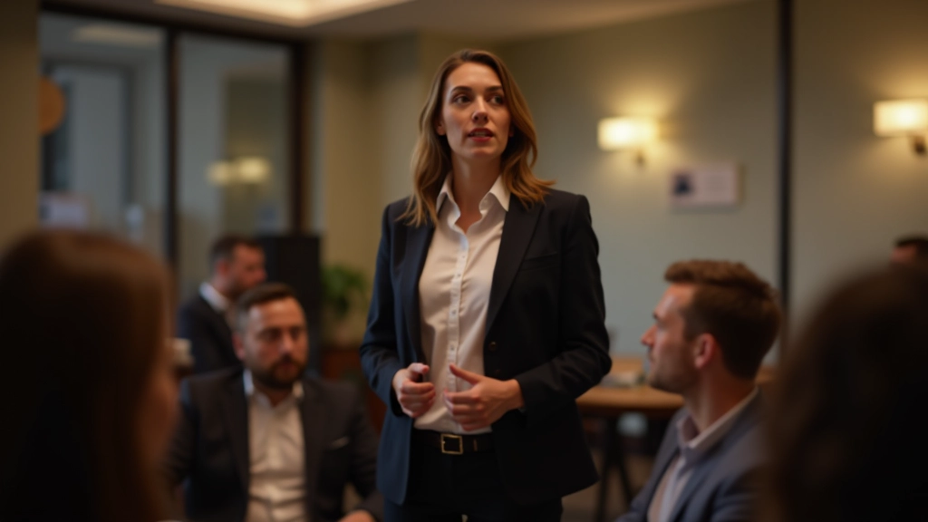 Professional presenting confidently to a group