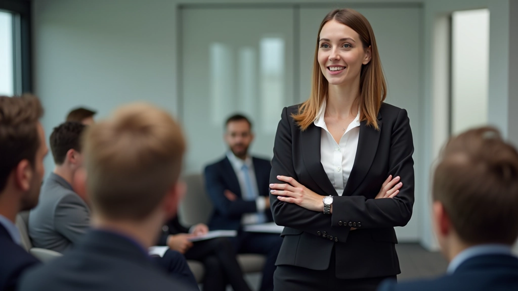 Professional woman delivering a presentation with confident posture and body language