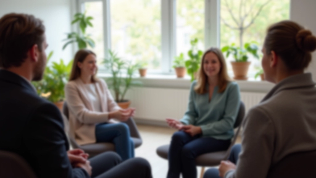 Group workshop session with participants practicing self-introduction techniques in a bright, welcoming training room